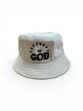 White Bucket Hat with Black Embroidery